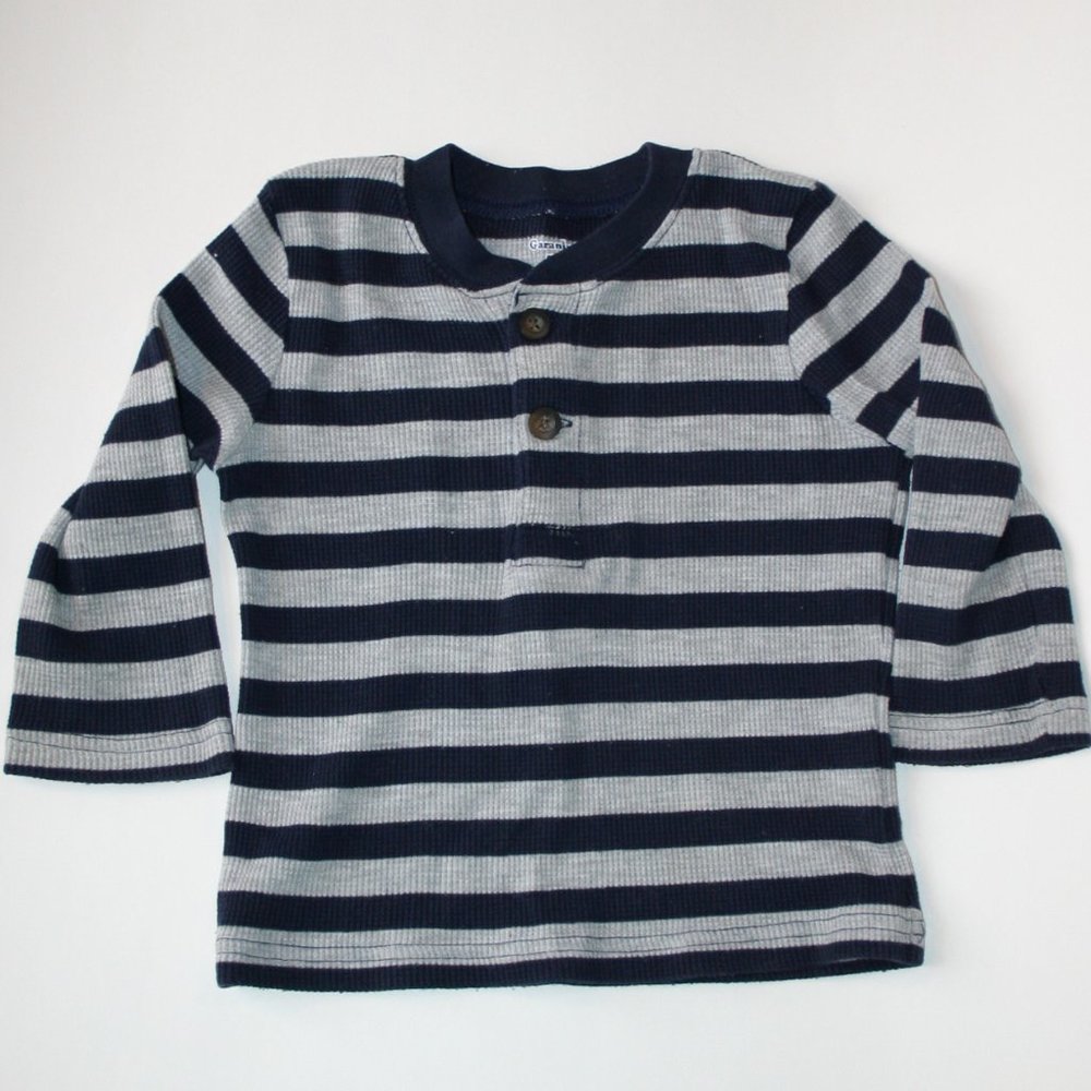 2T Boy Waffle Knit Soft Long Sleeve Tee Garanimals Layering Striped Play School
